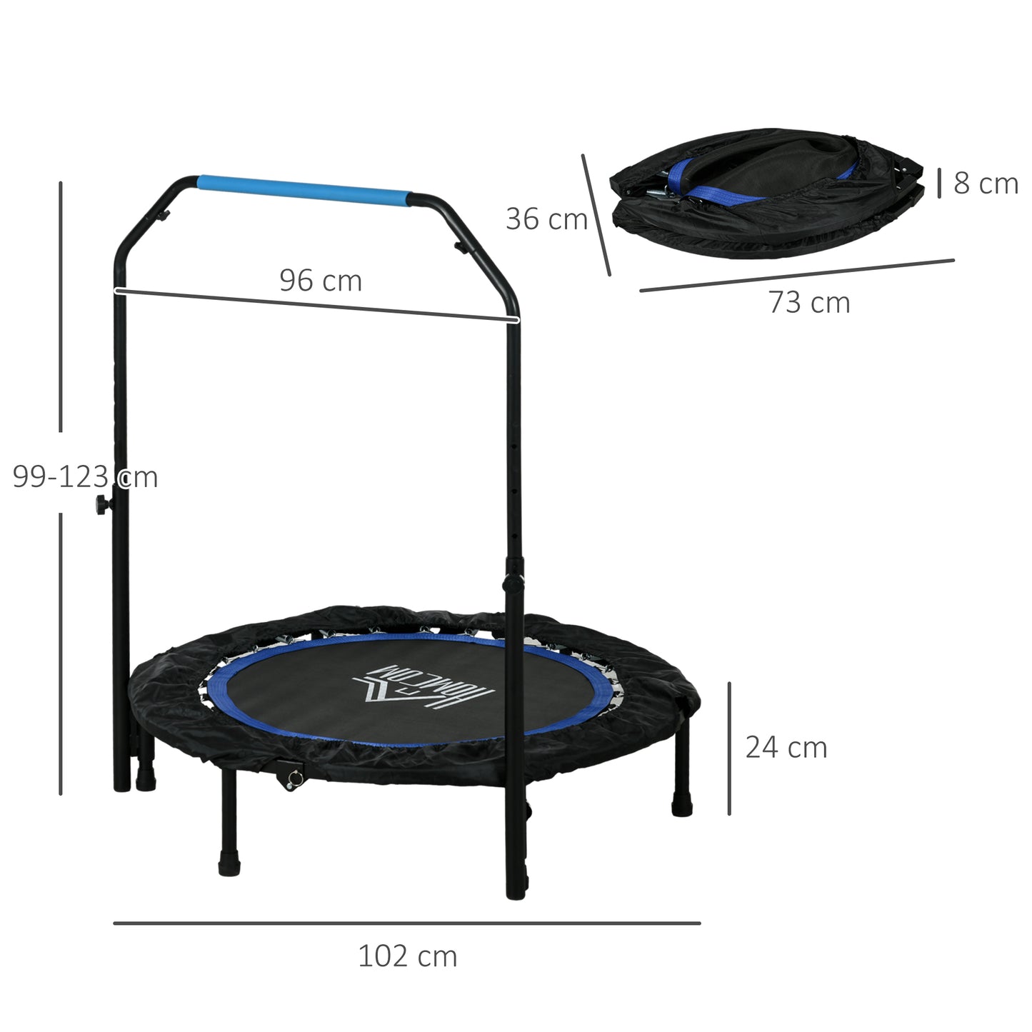HOMCOM 40" Foldable Mini Fitness Trampoline in Blue, with Adjustable Foam Handle