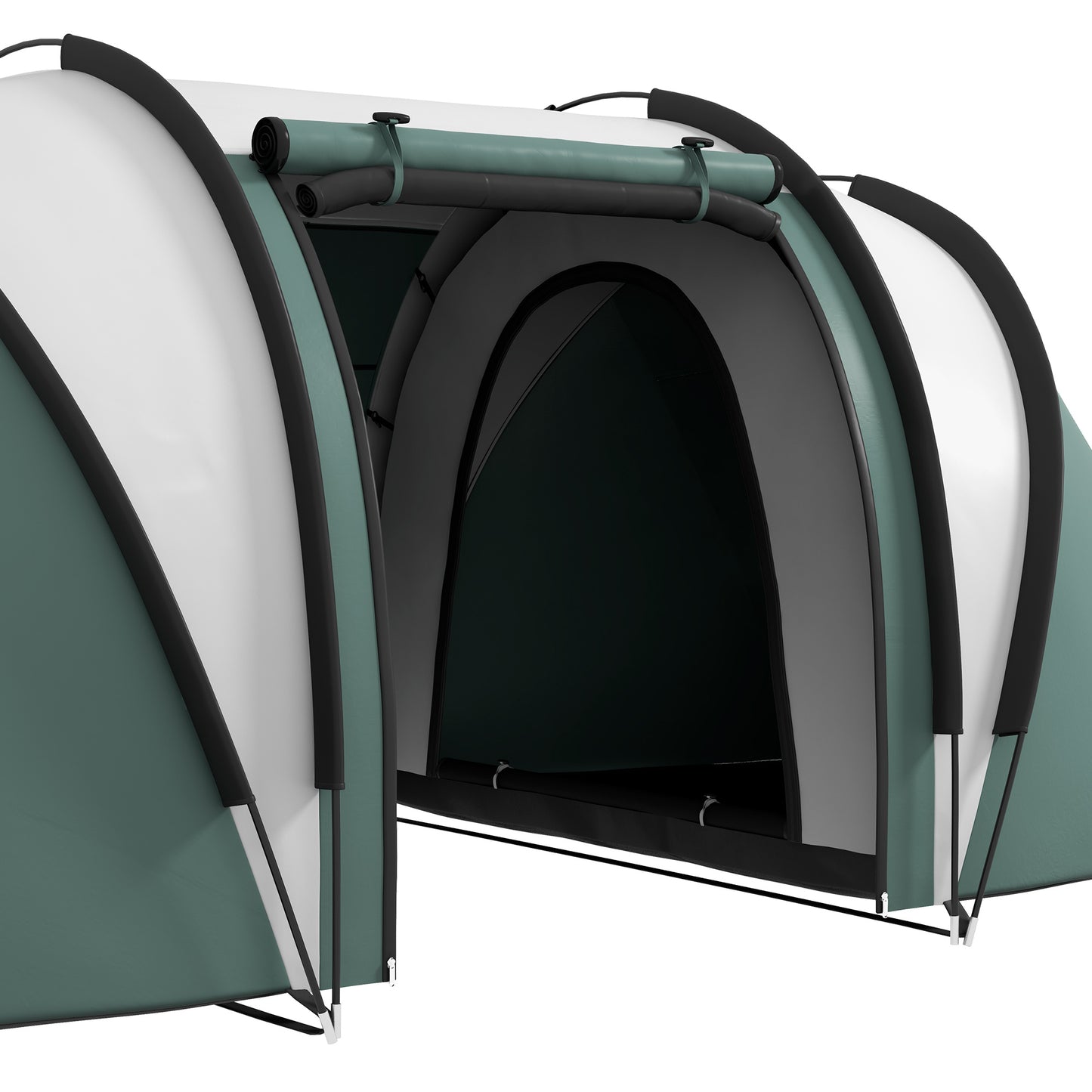 Outsunny Camping Tent with 2 Bedrooms and Living Area, 3000mm Waterproof Family Tent, for Fishing Hiking Festival in Dark Green