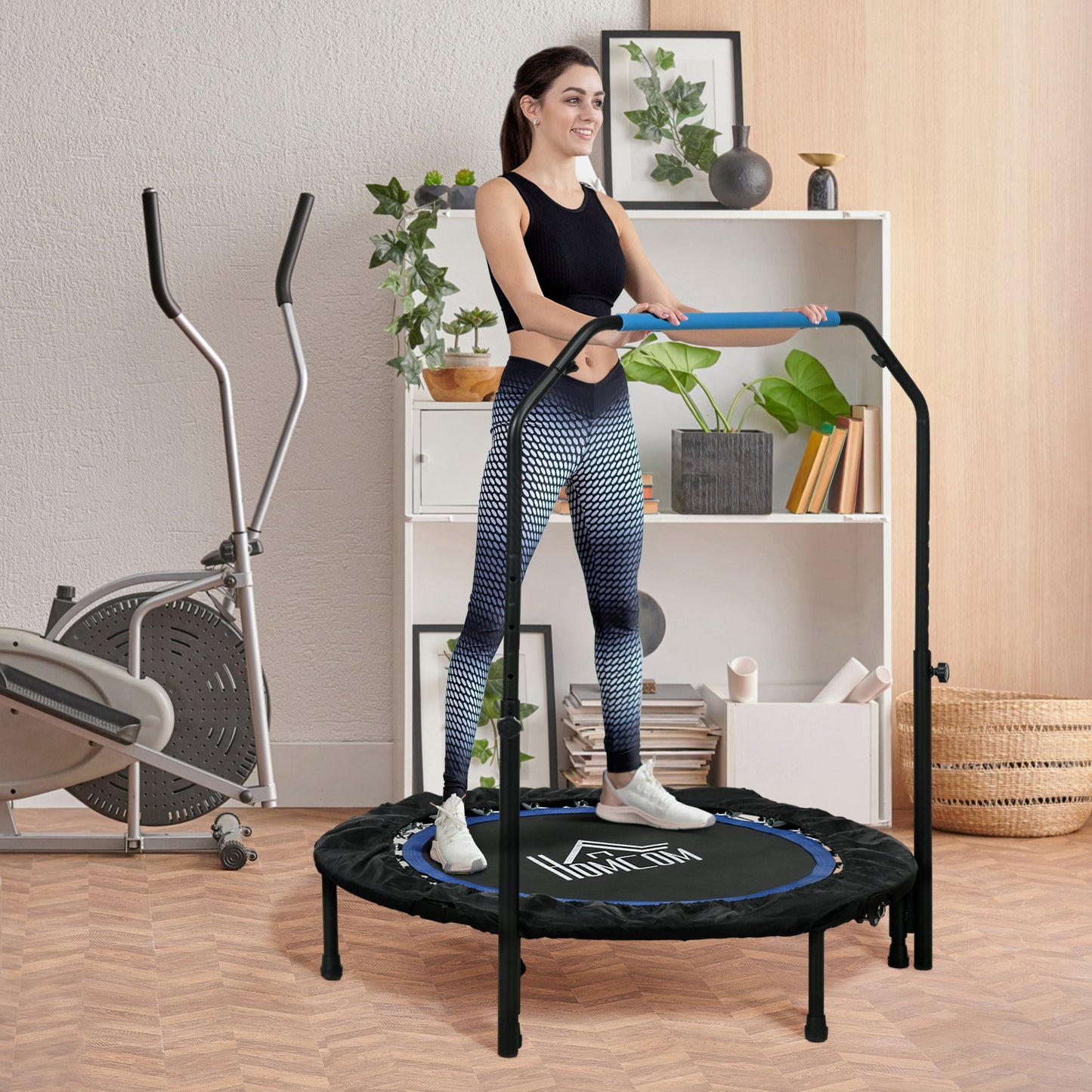HOMCOM 40" Foldable Mini Fitness Trampoline in Blue, with Adjustable Foam Handle