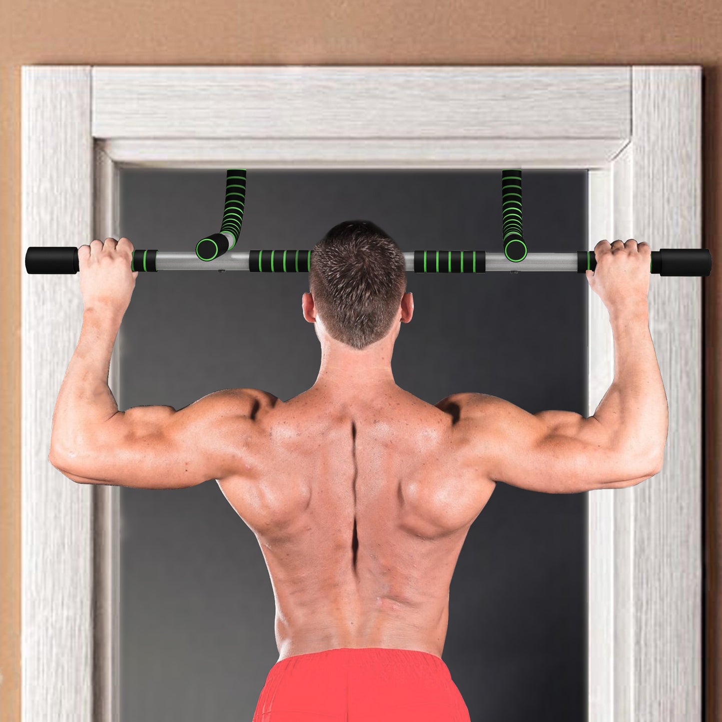 Pull-Up Bar for Doorway, Home Fitness Door Horizontal Bar Push up Bar for Indoor Gym Upper Body Workout in Green by HOMCOM