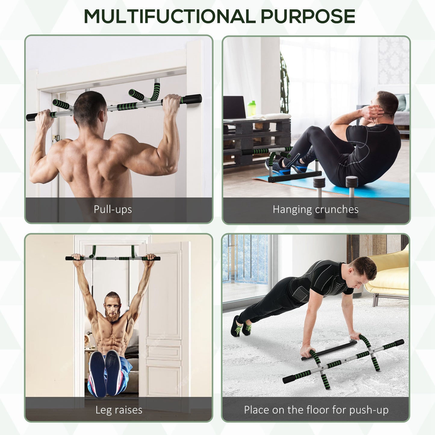 Pull-Up Bar for Doorway, Home Fitness Door Horizontal Bar Push up Bar for Indoor Gym Upper Body Workout in Green by HOMCOM