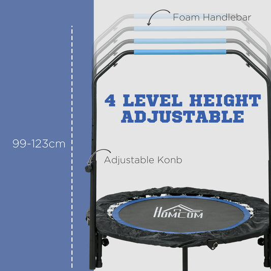 HOMCOM 40" Foldable Mini Fitness Trampoline in Blue, with Adjustable Foam Handle