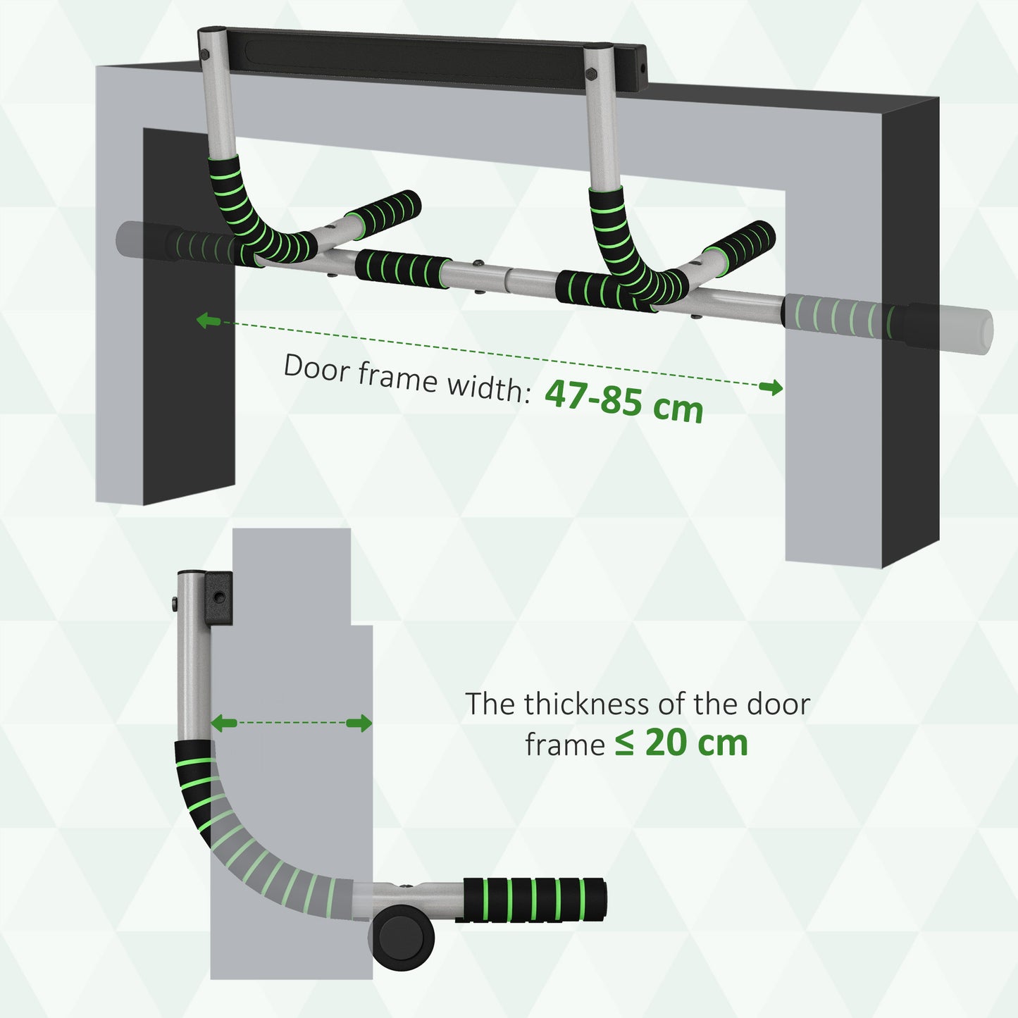 Pull-Up Bar for Doorway, Home Fitness Door Horizontal Bar Push up Bar for Indoor Gym Upper Body Workout in Green by HOMCOM